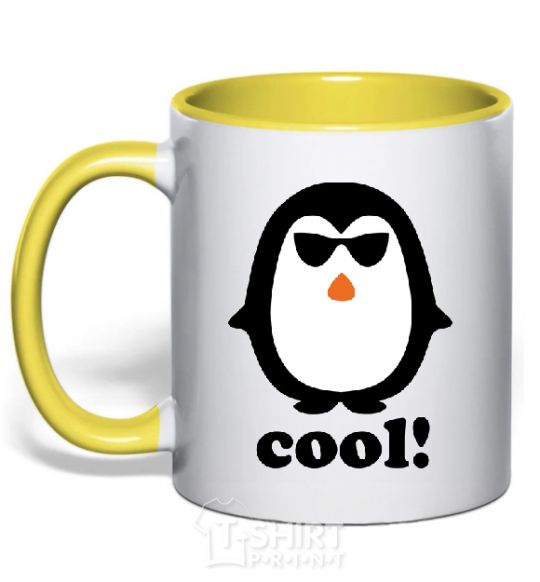 Mug with a colored handle COOL PENGUIN yellow фото