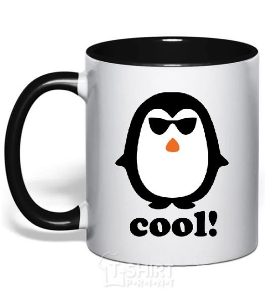 Mug with a colored handle COOL PENGUIN black фото
