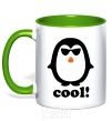 Mug with a colored handle COOL PENGUIN kelly-green фото