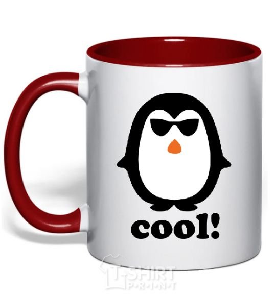 Mug with a colored handle COOL PENGUIN red фото
