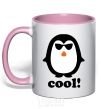 Mug with a colored handle COOL PENGUIN light-pink фото