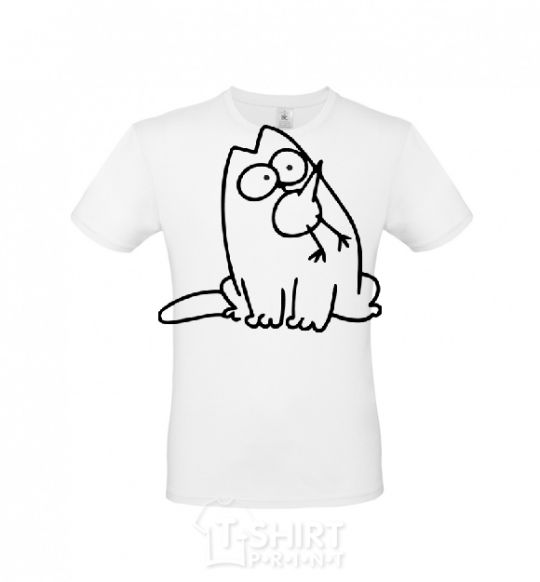 Men's T-Shirt SIMON'S CAT with a bird in his mouth White фото