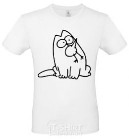 Men's T-Shirt SIMON'S CAT with a bird in his mouth White фото