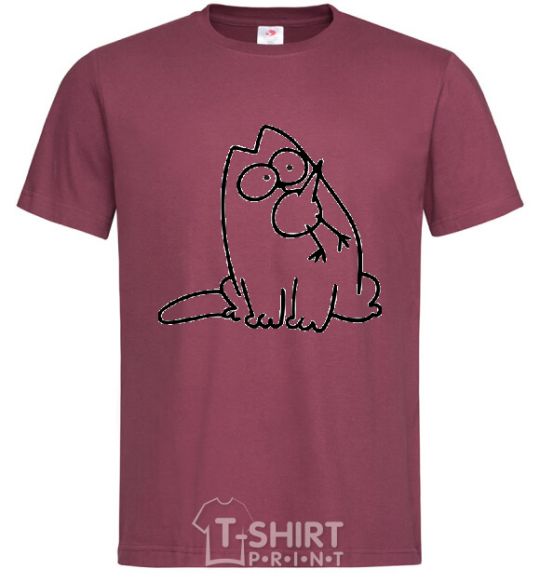 Men's T-Shirt SIMON'S CAT with a bird in his mouth burgundy фото