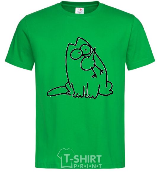 Men's T-Shirt SIMON'S CAT with a bird in his mouth kelly-green фото