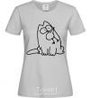 Women's T-shirt SIMON'S CAT with a bird in his mouth grey фото