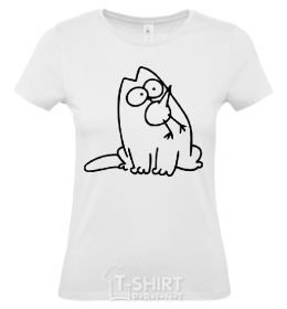 Women's T-shirt SIMON'S CAT with a bird in his mouth White фото