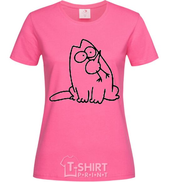 Women's T-shirt SIMON'S CAT with a bird in his mouth heliconia фото