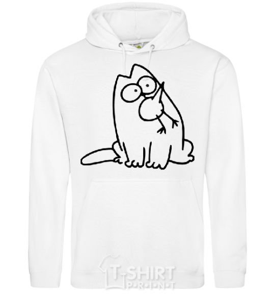 Men`s hoodie SIMON'S CAT with a bird in his mouth White фото