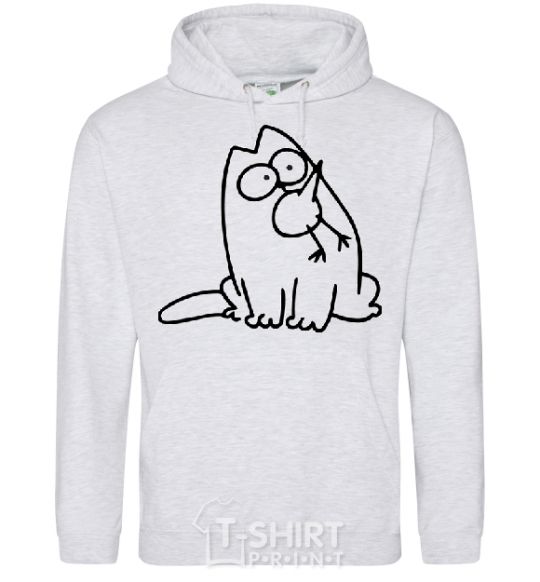 Men`s hoodie SIMON'S CAT with a bird in his mouth sport-grey фото