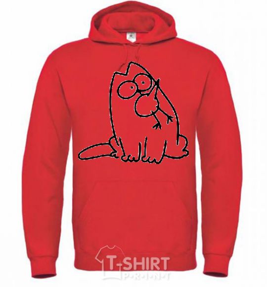 Men`s hoodie SIMON'S CAT with a bird in his mouth bright-red фото