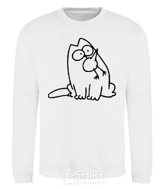 Sweatshirt SIMON'S CAT with a bird in his mouth White фото