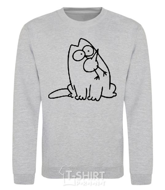 Sweatshirt SIMON'S CAT with a bird in his mouth sport-grey фото