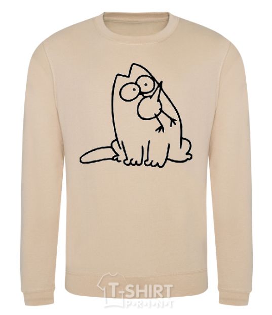 Sweatshirt SIMON'S CAT with a bird in his mouth sand фото