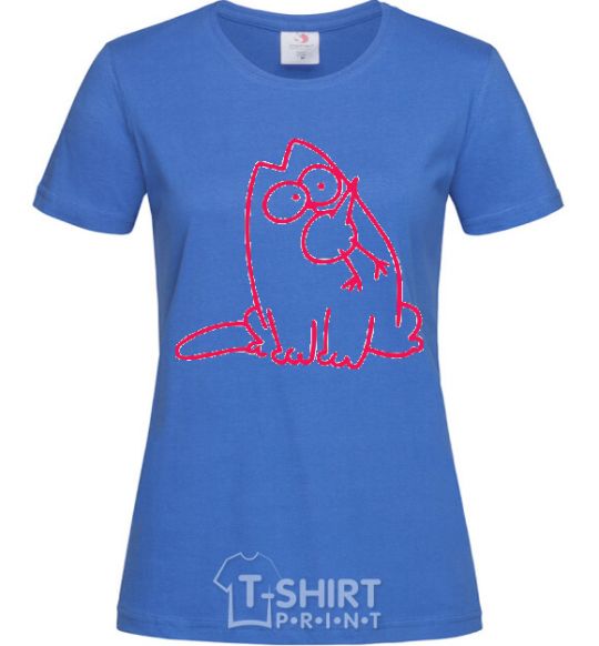 Women's T-shirt SIMON'S CAT with a bird in his mouth royal-blue фото