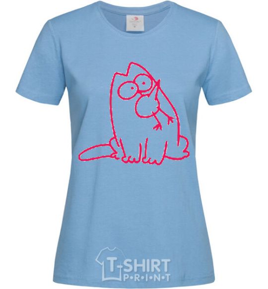 Women's T-shirt SIMON'S CAT with a bird in his mouth sky-blue фото