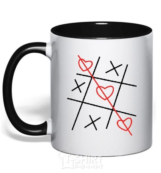 Mug with a colored handle TIC-TAC-TOE black фото