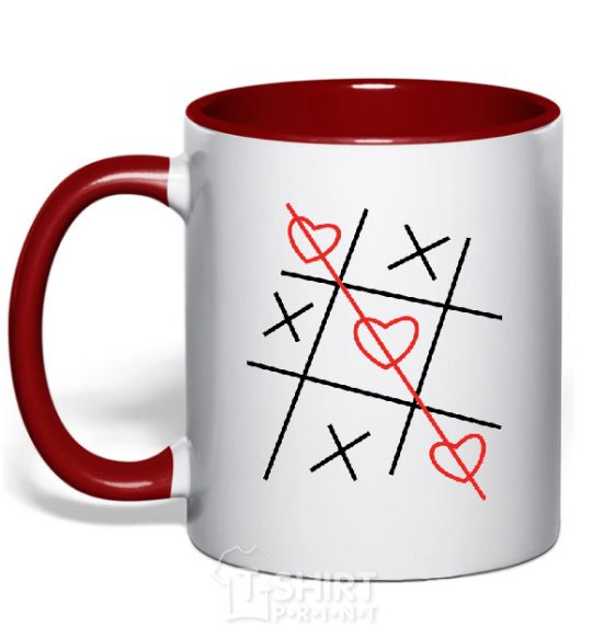 Mug with a colored handle TIC-TAC-TOE red фото