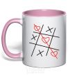 Mug with a colored handle TIC-TAC-TOE light-pink фото