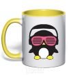 Mug with a colored handle CRAZY PENGUIN yellow фото