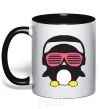 Mug with a colored handle CRAZY PENGUIN black фото