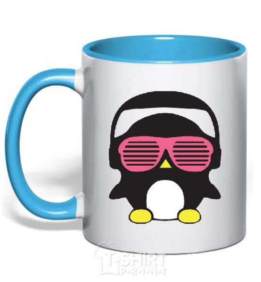 Mug with a colored handle CRAZY PENGUIN sky-blue фото