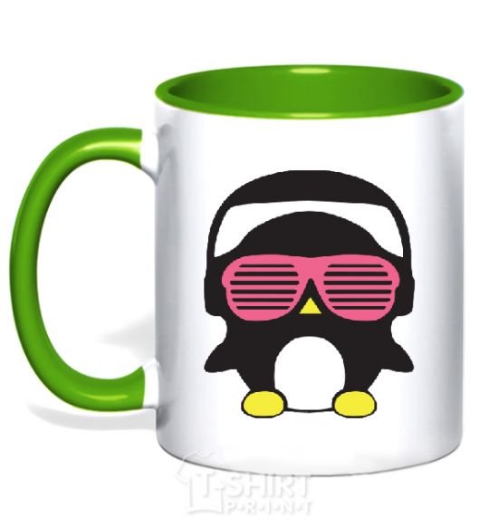 Mug with a colored handle CRAZY PENGUIN kelly-green фото
