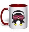 Mug with a colored handle CRAZY PENGUIN red фото