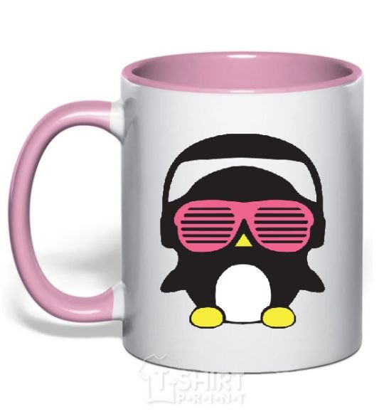 Mug with a colored handle CRAZY PENGUIN light-pink фото