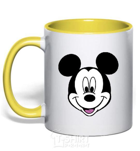 Mug with a colored handle Mickey Mouse yellow фото