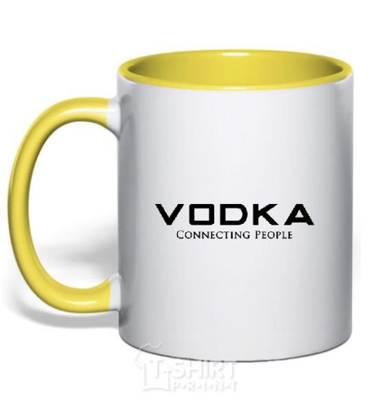 Mug with a colored handle VODKA-CONNECTING PEOPLE yellow фото