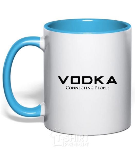 Mug with a colored handle VODKA-CONNECTING PEOPLE sky-blue фото