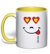 Mug with a colored handle SMILE HEART yellow фото