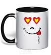 Mug with a colored handle SMILE HEART black фото