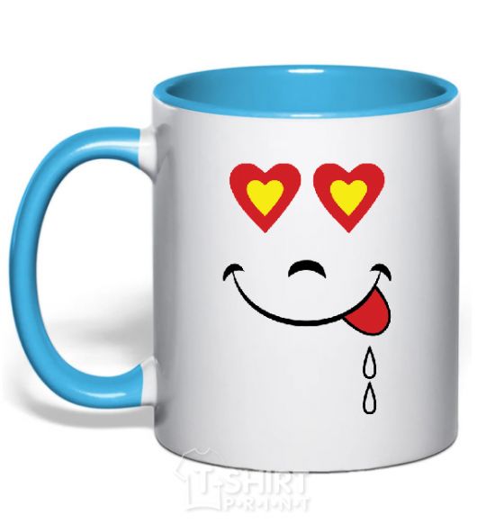 Mug with a colored handle SMILE HEART sky-blue фото