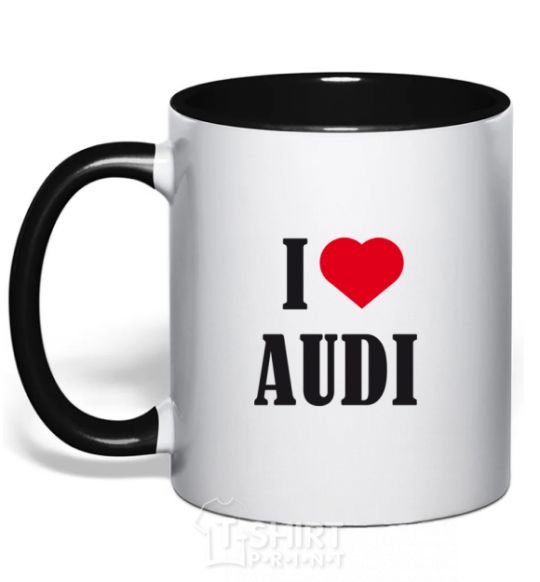 Mug with a colored handle I LOVE AUDI inscription black фото