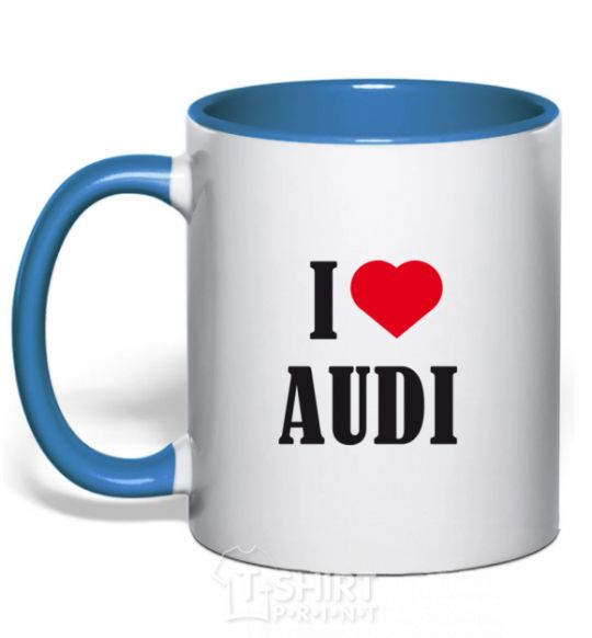 Mug with a colored handle I LOVE AUDI inscription royal-blue фото