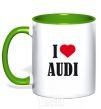 Mug with a colored handle I LOVE AUDI inscription kelly-green фото