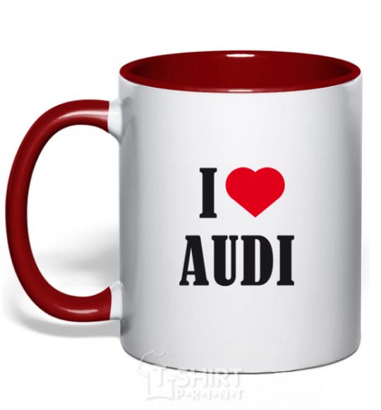 Mug with a colored handle I LOVE AUDI inscription red фото