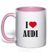 Mug with a colored handle I LOVE AUDI inscription light-pink фото