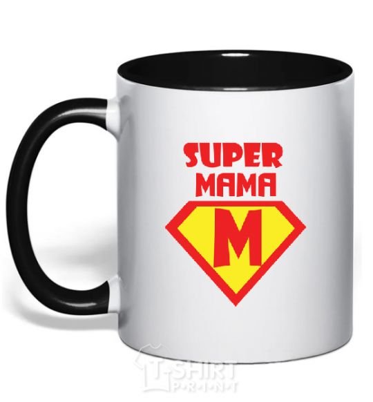 Mug with a colored handle SUPER MAMA black фото