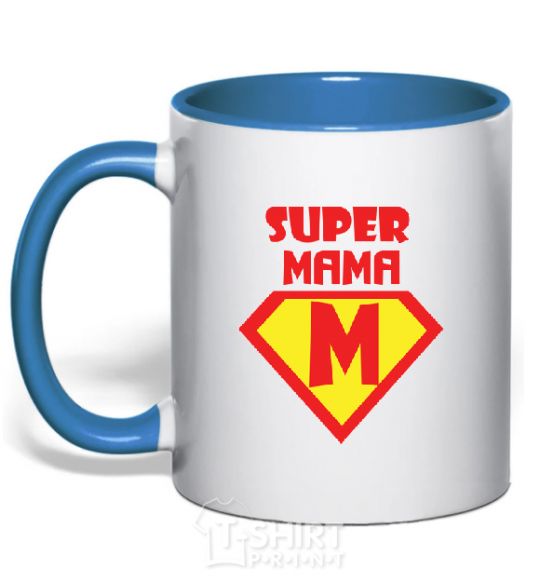 Mug with a colored handle SUPER MAMA royal-blue фото