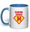 Mug with a colored handle SUPER MAMA royal-blue фото