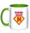 Mug with a colored handle SUPER MAMA kelly-green фото