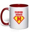 Mug with a colored handle SUPER MAMA red фото