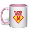 Mug with a colored handle SUPER MAMA light-pink фото