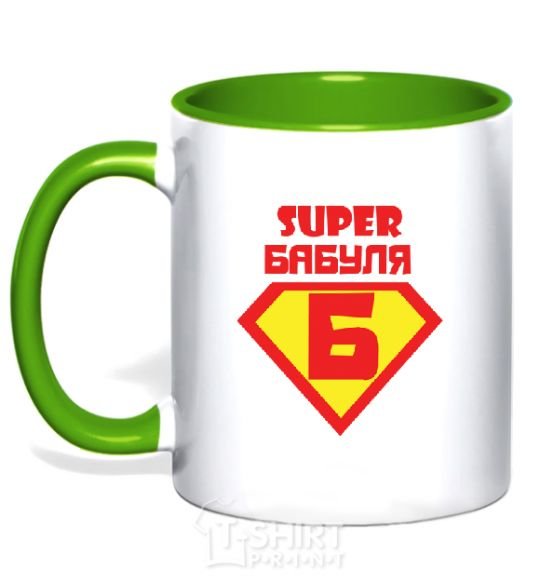 Mug with a colored handle SUPER GRANDMA kelly-green фото