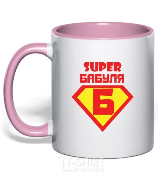 Mug with a colored handle SUPER GRANDMA light-pink фото