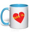 Mug with a colored handle HATE IS sky-blue фото