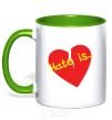 Mug with a colored handle HATE IS kelly-green фото